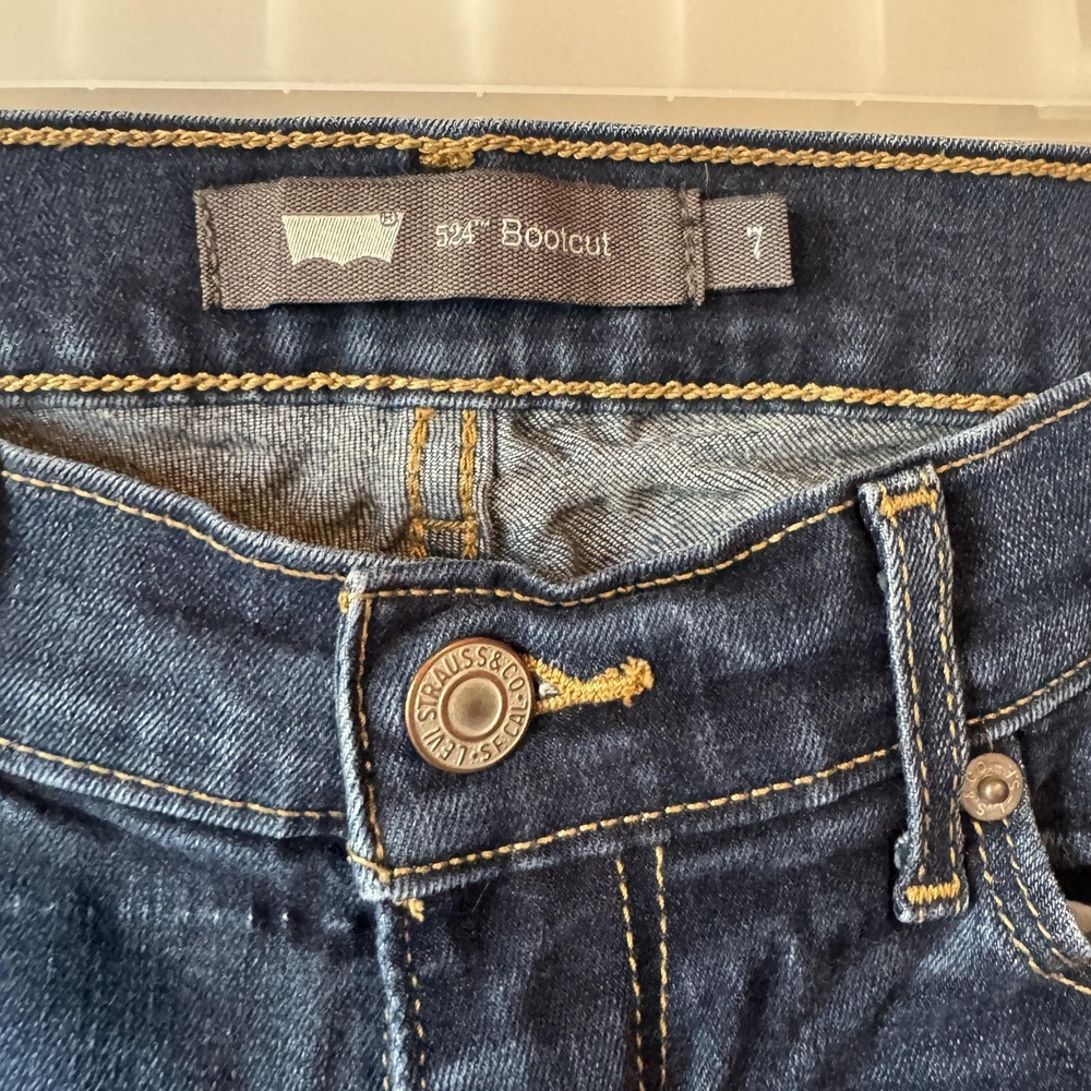 Levi's 524 Bootcut Jeans Juniors 7 28x32 Blue Dark Wash Slim Denim Pants - Picture 2 of 7